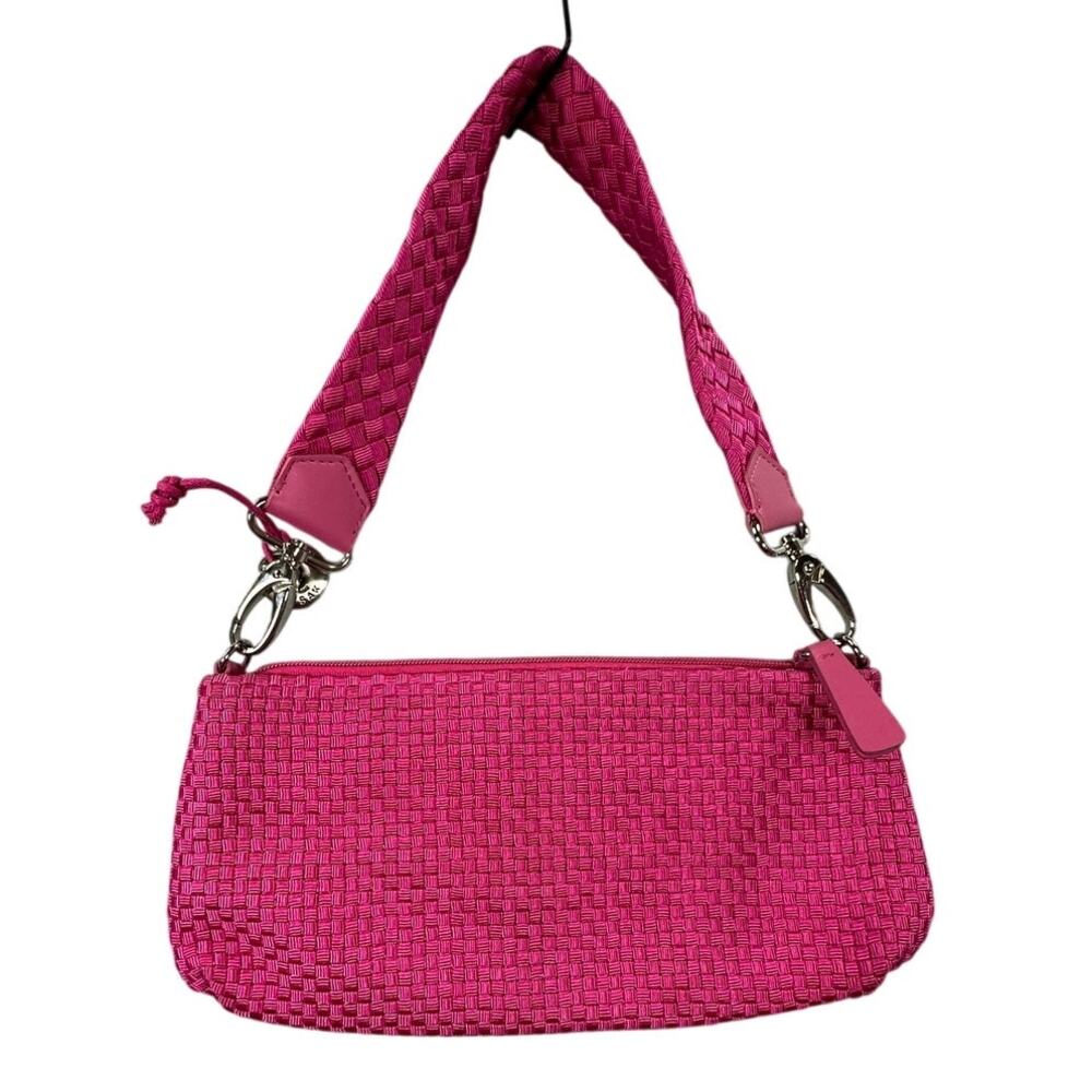 The Sak Fuchsia Crochet Bow Shoulder Bag Silver Accents Y2K Wallet Baguette - Picture 3 of 7